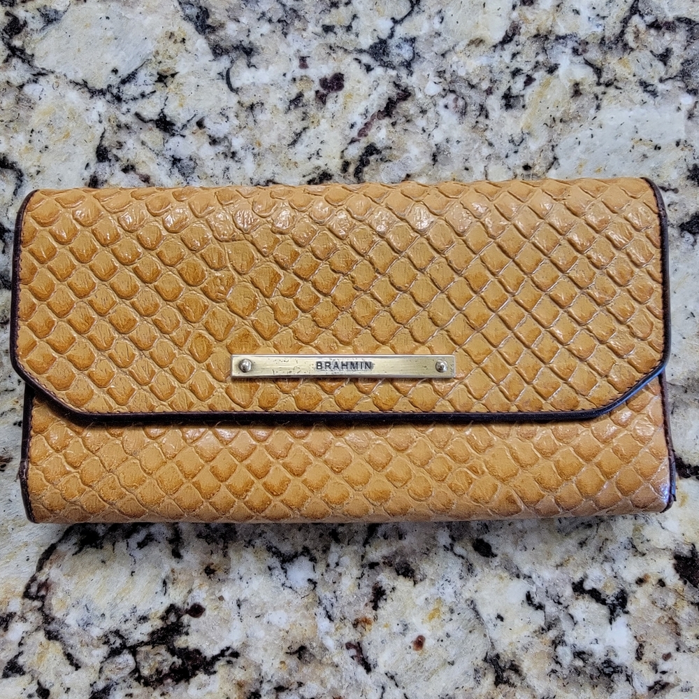 BRAHMIN animal print leather brown / tan wallet
